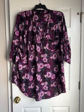 Torrid Floral Blouse - Black and Pink